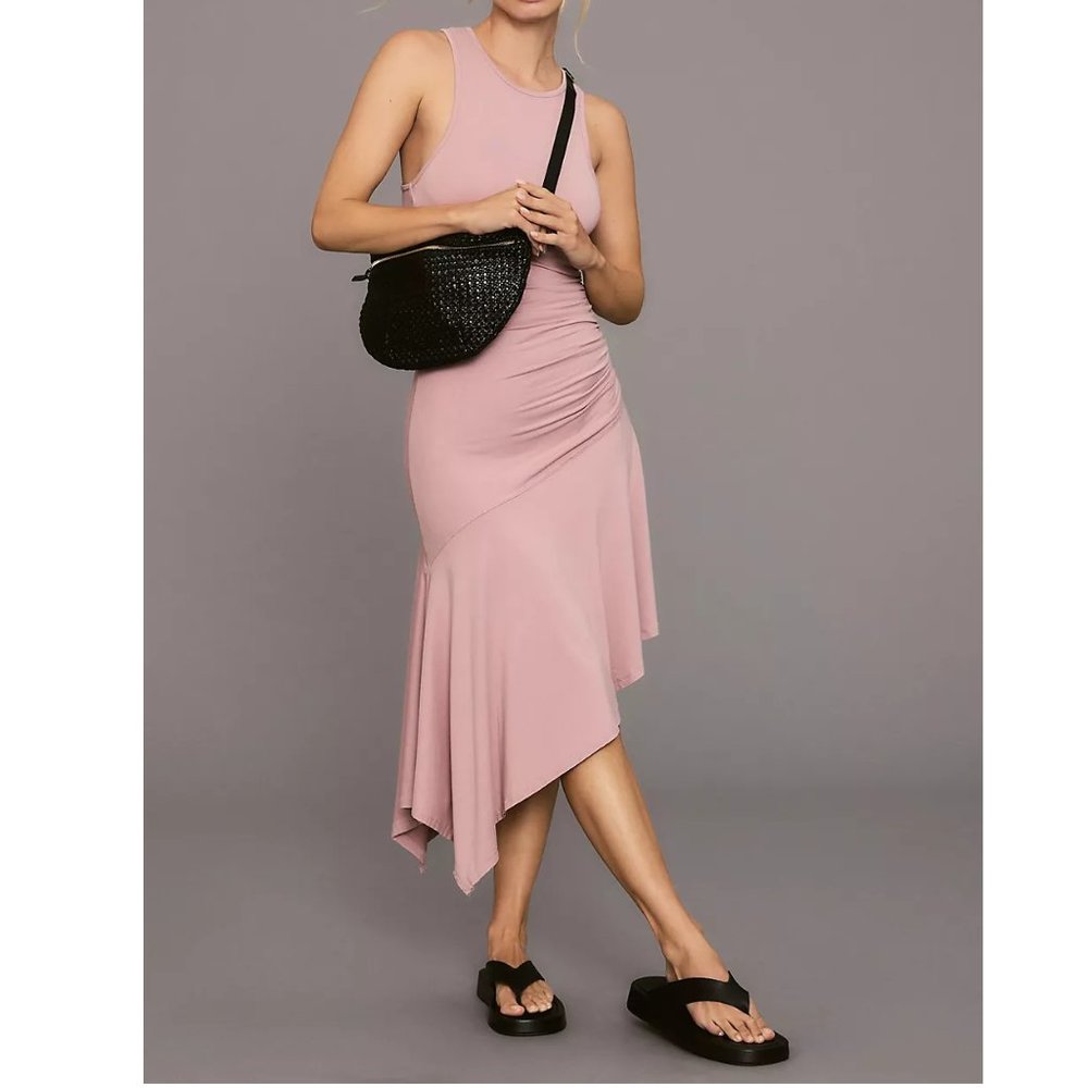Anthropologie Daily Practice Sleeveless Side-Ruched Dress Woodrose Pink XXS 2XS